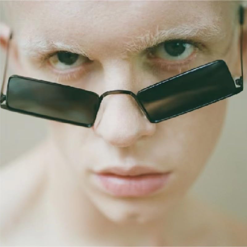 bullabulling Vintage Metal Rectangle Skinny Sunglasses for Women Men, Retro Small Thin Sunglasses, Curved Sunglasses3