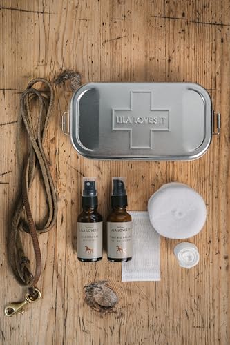 Erste-Hilfe-Set für Hunde - Verbandskasten mit First Aid Balsam und Silberspray, Verbandsmaterial, Wundkompresse und Heftpflaster-Rolle, FIRST AID BOX von LILA LOVES IT