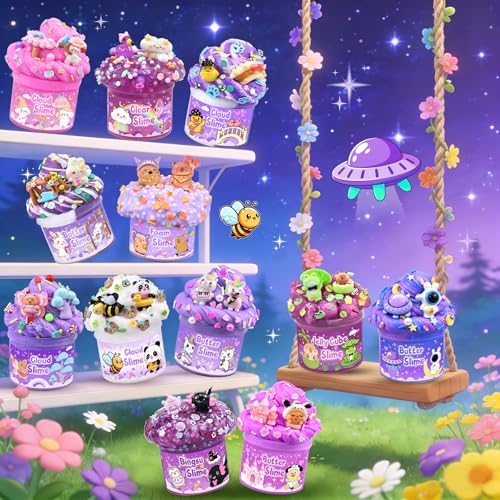 Image of 12 Pack Slimes, Purple Slime for Kids, Butter Cloud Slime kit for Girls Ages 8-12, Toys for Girls and Boys, Birthday Party Favors for Kids Goodie Bag Easter Basket Stuffers
