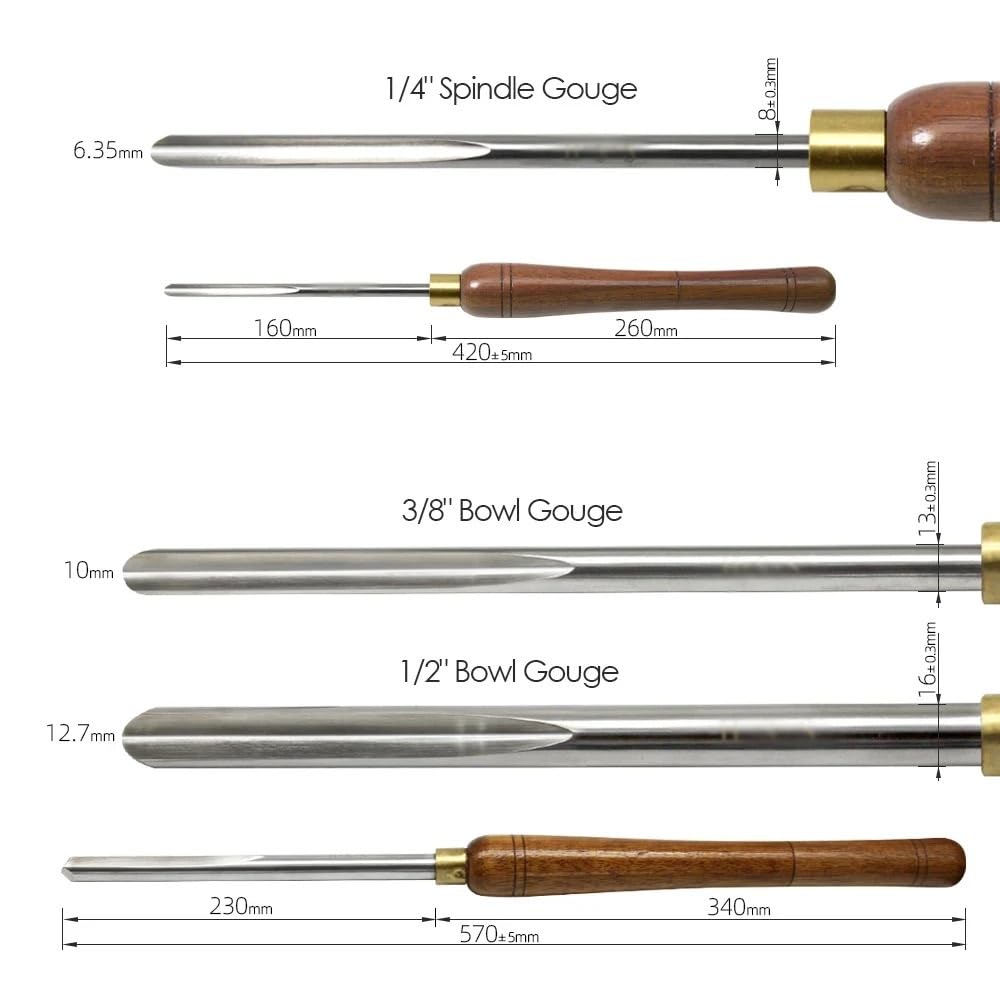 3 pièces HSS Bol Gouge Tour Ciseau Outil de Tournage à Bois, 1/4 Pouce 3/8 Pouce 1/2 Pouce Flûte en Forme de V Broche de Travail du Bois Ébauche Tournant Ciseaux Accessoires de Tour