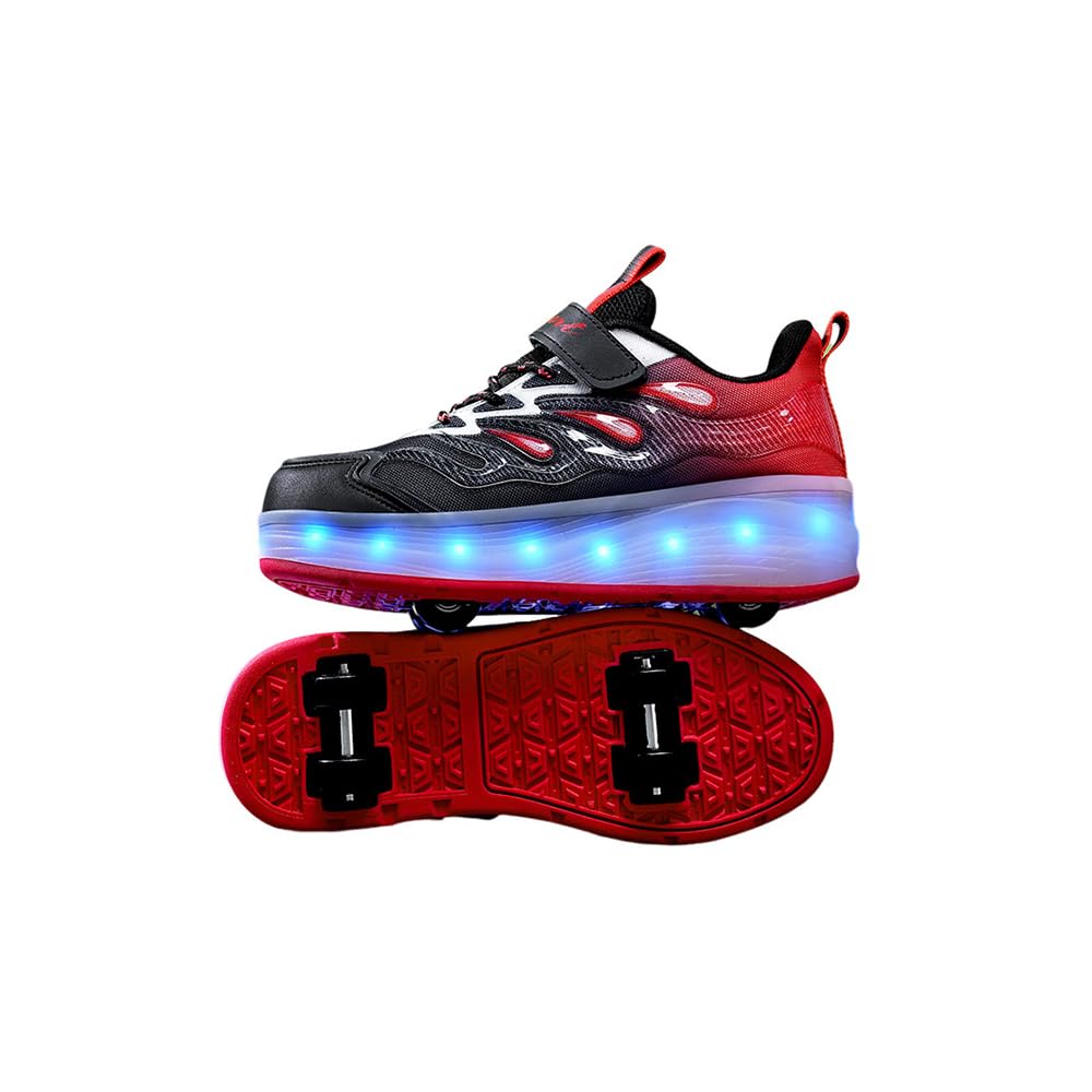 Hixingo Scarpe con Rotelle per Ragazzi Ragazze, Colore Sfumato Bambino 2 in 1 Scarpe da Skateboard con LED Sneakers Sportive Scarpe Ginnastica Pattini a Rotelle con 4 Ruote Outdoor Unisex