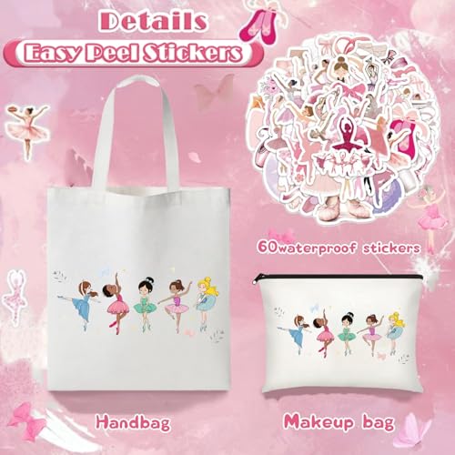 Ballerina Girls Canvas Bags, 2pcs Cute Ballerina Canvas Bags And Makeup Bag, Reusable Grocery Shopping Bag, Performance Gifts, Birthday And Christmas Dance Competition Gifts3