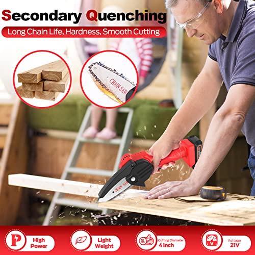 Mini Chainsaw, Rlsoo Upgraded 4-Inch Battery Powered Cordless Chainsaw, Portable One-Handed Rechargeable Electric Chainsaw For Tree Trimming Branch Wood Cutting（2 Batteries, 3 Chains Included） #TOP2