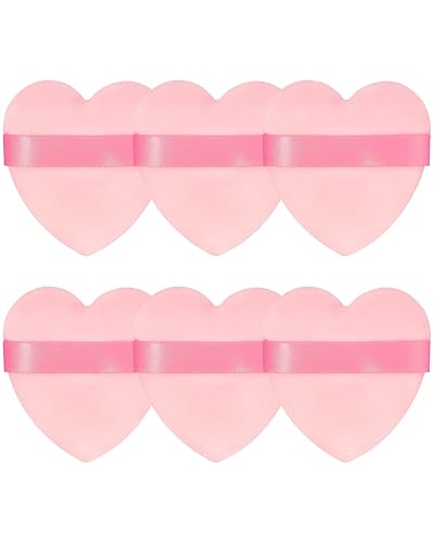 Glavatrix 6Pcs Valentine's Day Pink Powder Puff for Face Powder, Heart Shape Soft Puffs for Applying Face Powders, Normal Size Velour Makeup Puff Beauty Tool for Women | Heart Shape, Soft, Makeup Puff, Beauty Tool, for Face Powder, Normal Size, for Women, Puffs, for Applying Face Powders