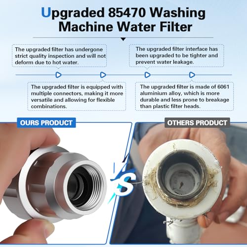 Image of Upgraded 85470 Washing Machine Water Filter,Micron Down Sediment Filter,85470 inline Filter Head Compatible with Most Standard Washers,Made of Aluminum Alloy(with Replacement Filter)
