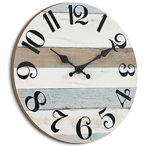 Image of KECYET Wall Clock 10 Inch Silent Non-Ticking Wall Clocks Battery Operated - Country Rustic Clock Decorative for Kitchen,Bathroom,Bedroom,Office