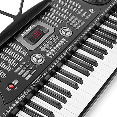 Hamzer 61 Key Beginner Electronic Keyboard Piano with Built-In Speakers, Portable Digital Piano Keyboard Includes Microphone and Keynote Stickers