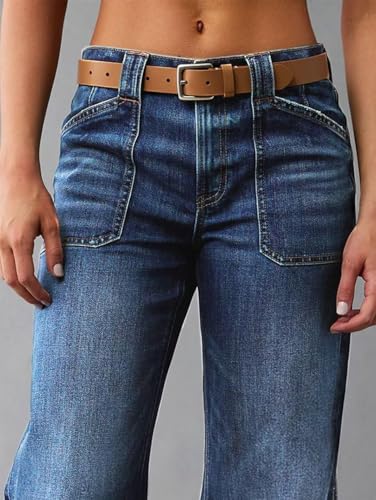 Wide Straight Leg Mid Rise Baggy Pocket Denim Jeans Without Belt2