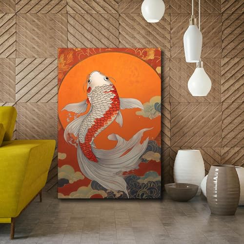 Poisson Koi rouge impression sur toile photo murale vintage 30x45