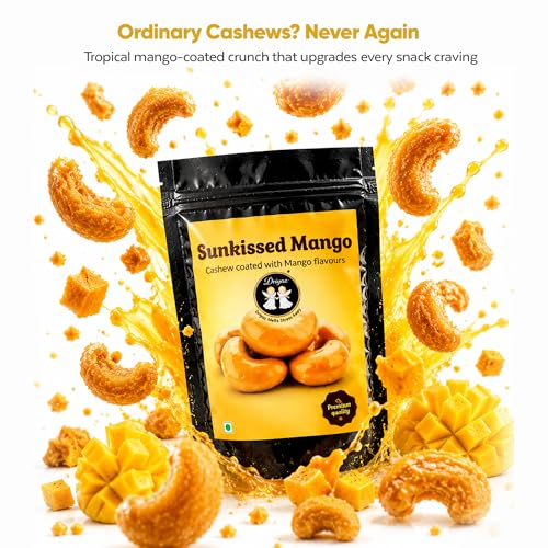 Image of DRIYOZ Sunkissed Mango Cashews 250g | Premium Crunchy Kaju Coated with Sweet & Tangy Mango Flavour Granules | Tropical Fruity Nut Snack for Gifting, Travel & Parties