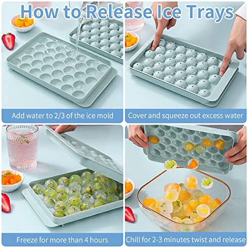 132 Pcs Ice Cube Tray/4 Packs Ice Trays For Freezer With Bin/Ice Cube Trays For Freezer With Lid/Round Ice Cube Trays/Round Ice Cube Mold/Circle Ice Cube Tray (4 Ice Trays&Ice Bin&Scoop&Tongs)-Blue #TOP5