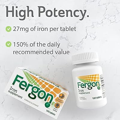 Fergon High Potency Iron Supplement Tablets, 100 Count, Pack of 2