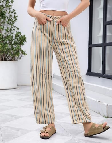Kedera Womens Striped Jeans Mid Rise Barrel Jeans Baggy Wide Leg Casual Fun Pants Relaxed Fit Y2K Trendy Mom Denim Pants4