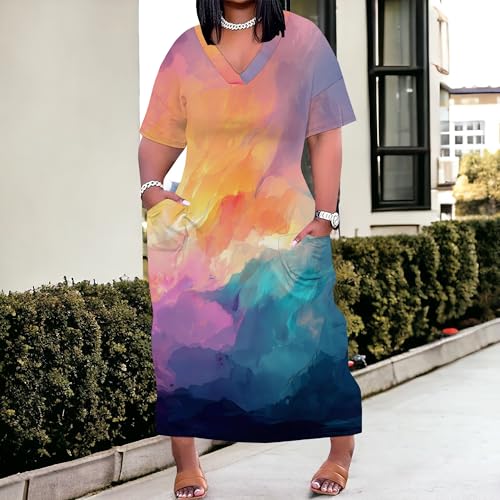 Image of SUZONANA Plus Size Dresses for Curvy Women African Print American Dress Summer Outfits Casual Loose with Pocket