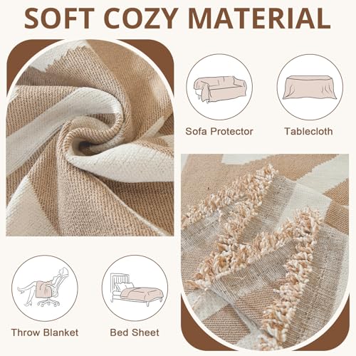 Royhom Boho Sofa Cover 2 Seater, Corner Sofa Covers L Shape, Washable Couch Cover with Tassel, Soft Couch Covers for Dogs, Breathable, All-season Universal (Khaki, 180x260cm) - Image 3