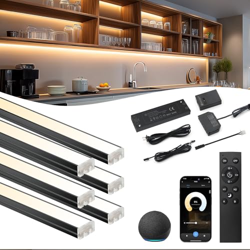 VST Under Cabinet Lighting 6 Pack, Smart LED Light Bars 2700K-6500K Dimmable, App & Voice Control for Google Home & Alexa, Remote & Hand Wave, Seamless Linkable 12V Plug-in for Kitchen, Closet, Shelf