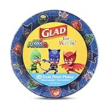Glad for Kids PJ Masks Paper Plates, Space Design - Heavy Duty, Soak Proof, Microwavable Snack Plate for Everyday Use, 8.5 Inch - 20 Count