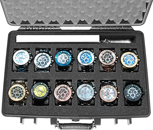 Case Club 12 Watch & Accessory Carry Case - Organize & Protect Your Watch Collection In A Hard Shell, Heavy Duty, Waterproof, Travel & Storage Case - For Men's & Women's Watches Of Various Sizes #TOP1