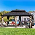 Domi Outdoor Living 12’ X 18’ Hardtop Gazebo, Outdoor Aluminum Frame Canopy with Galvanized Steel Double Roof, Outdoor Permanent Metal Pavilion with Curtains and Netting for Patio, Backyard and Lawn