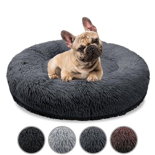 bluzelle Orthopädisches Hundebett für Mittelgroße Hunde, 70cm Donut Kissen Waschbar Memory Foam Rund, Hundekorb Hundekissen Flauschig Plüsch Kunstfell Weich, Farbe:Dunkel-Grau