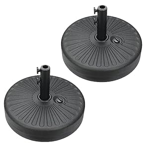 YSSOA 2 Pack 20″ 50lbs Capacity Fillable Umbrella Round Base Heavy Duty Market Stand for Outdoor Lawn, Patio, Deck, Poolside, 20inch-2P, Black-2P