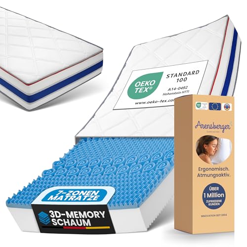 Arensberger RELAXX Matratze 90x200 cm | Kaltschaummatratze mit 3D Memory Schaum | ergonomische Höhe 25cm | wendbarer Härtegrad H2/H3 | Gel Schaum Bezug | 90x200cm Rollmatratze punktelastisch