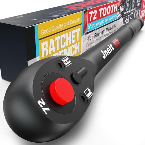 Jneit ラチェットハンドル 差込角12.7mm (1/2インチ) ラチェットレンチ 280 mm ソケットレンチ 回転方向切替 72山ギア 速脱ボタン