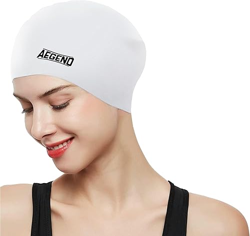 Miniatura 9 de Aegend - Gorros de natación para cabello largo, gorras de natación de silicona duraderas para mujeres, hombres, adultos, jóvenes, fáciles de poner