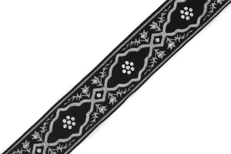 11 Yard Spool 1.37 inches Andalusia Jacquard Ribbon Upholstery Fabric Woven Dekorband Trim Drapery Making (Silver)