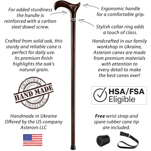 Asterom Walking Cane - Handmade, Ergonomic, Canes for Men - Wooden Walking Sticks for Seniors, Unique, Cool (Walnut, 33 Inches) by Asterom - Image 4
