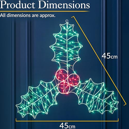 Christow Holly Berry Christmas Light, 45cm Wall Window Decoration, Micro LED Silhouette, Indoor Outdoor, Mains Operated - Image 7