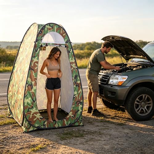 NAICKUC Pop Up Shower Tent, Portable Privacy Changing Room - Camping & Outdoor Shower Bathroom Toilet for Beach Tent with Carrying Bag, Easy Set Up, Ventilation Window, 47\"W, 74.5\"H, Camouflage Color - Thumbnail 2