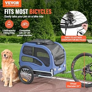 VEVOR Dog Bike Trailer, Supports up to 100 lbs, Pet Cart Bicycle Carrier, Easy Folding Frame with Quick Release Wheels, Universal Bicycle Coupler, Reflectors, Flag, Collapsible to Store, Blue/Black VEVOR Dog Bike Trailer, Supports up to 100 lbs, Pet Cart Bicycle Carrier, Easy Folding Frame with Quick Release Wheels, Universal Bicycle Coupler, Reflectors, Flag, Collapsible to Store, Blue/Black