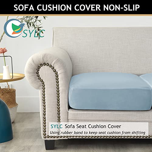 Housses de coussin de canapé velours extensible bleu clair housse protection L