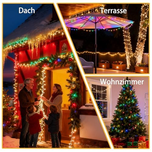 2 Stück Lichterkette Außen Solar 30m 300LEDs Warmweiß, 8 Modi Wasserdicht Solar Lichterkette Aussen mit Timer Fernbedienung & USB für GartendekoTerassen Hochzeiten Ramadandeko