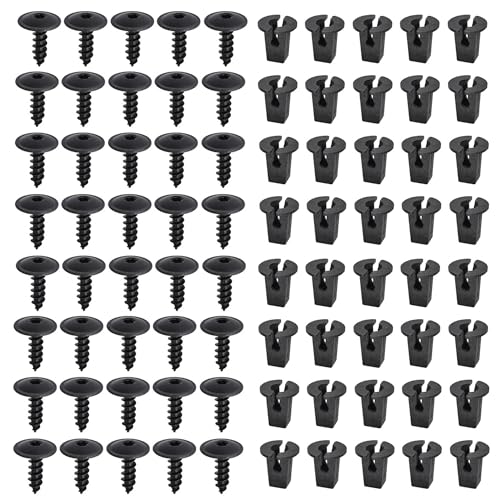 Pack of 40 Self-Tapping Tapping Screws, M5 x 16 mm Tapping Screws with 40 Pieces Mounting Clips and Plugs