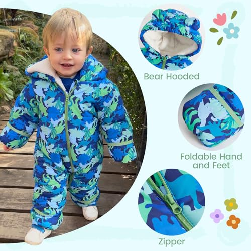 JiAmy Baby Boy Snowsuit Toddler Boy Winter Clothes Coat 6-9M Dino - image 2