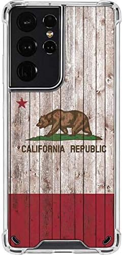 Skinit Clear Phone Case Compatible with Galaxy S21 Ultra 5G - California Flag Dark Wood Design