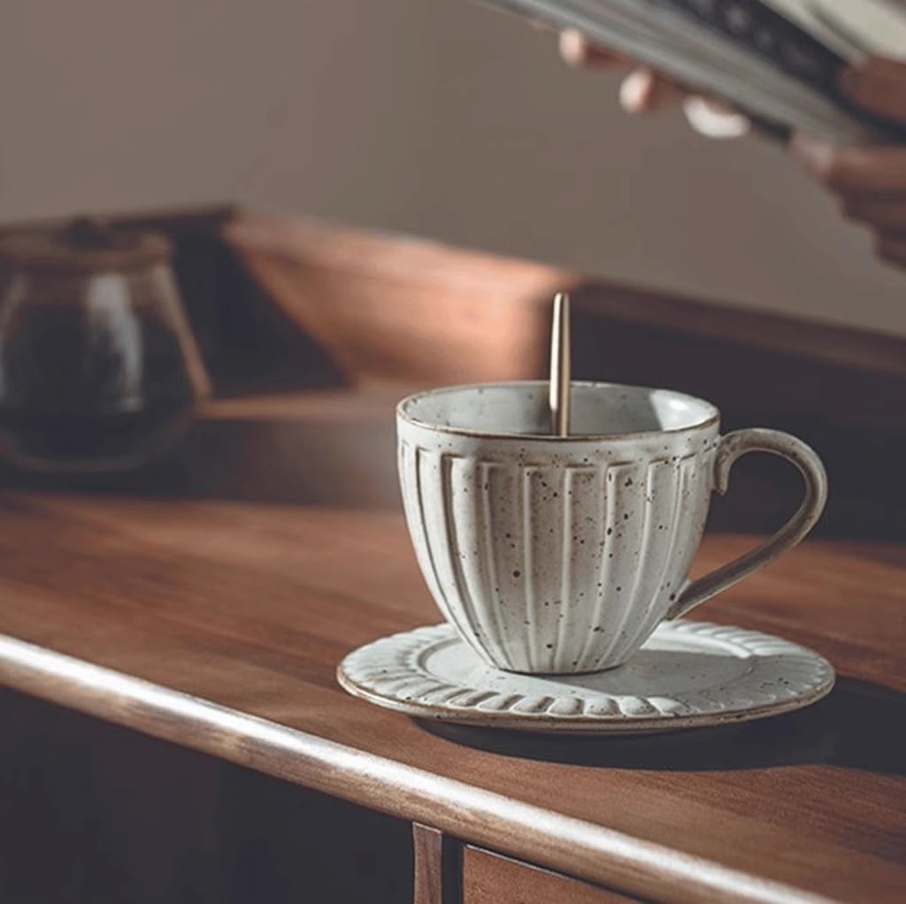 NEBE Tazze caffè Set di Tazze da caffè E Piattino in Gres Vintage(C)