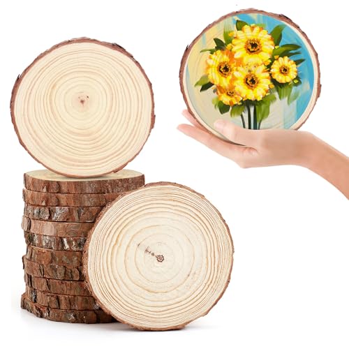 No Hole Pine Wood Discs - 12 Pcs Natural Wood Slices(Ø 8-10cm), 1cm Thick Unfinished Round Log Slices, Rustic Log Wooden Circles for Holiday Decorations, Wedding Decorations, Gift Labels