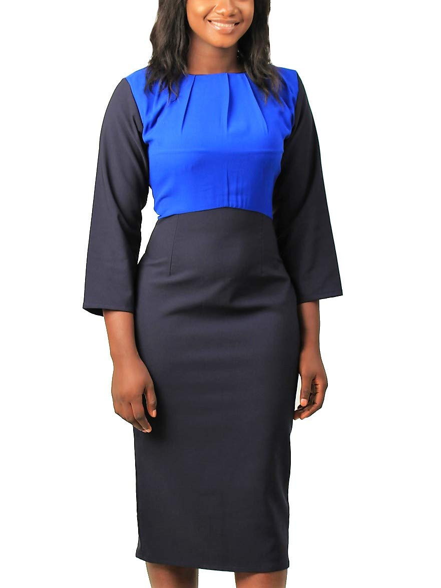 Maisalo Women's Rama Patterned Color Block Long Sleeved Midi Cocktail Dress