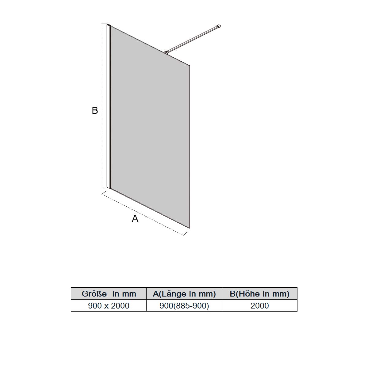 ELEGANT 90 x 200 cm Prysznic Walk-In ze stabilizatorem z 8 mm w pełni satynowanego szkła z nanopowłoką