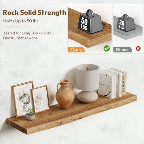 Image of Vivelove Wood Floating Shelves Live Edge 36 inch Set of 2, Natural