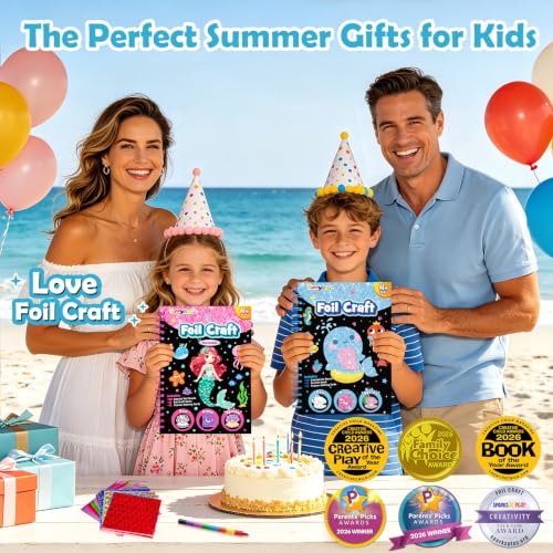 Image of FUNNYB&G Foil Art Craft Kit for Kids 4-10 Years Old: Mess-Free & No-Glue, Create 16 Sparkly Ocean Pictures - Perfect Travel Toy & Birthday Gift for Kids (Ocean)