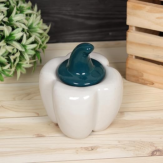 Image of QIMACPLUS Ceramic Capsicum Decorative Pickle Jar Food Storage Jar Multipurpose aachar, masala Jar For kitchen and Dining table 500 ML set of 1 (White)