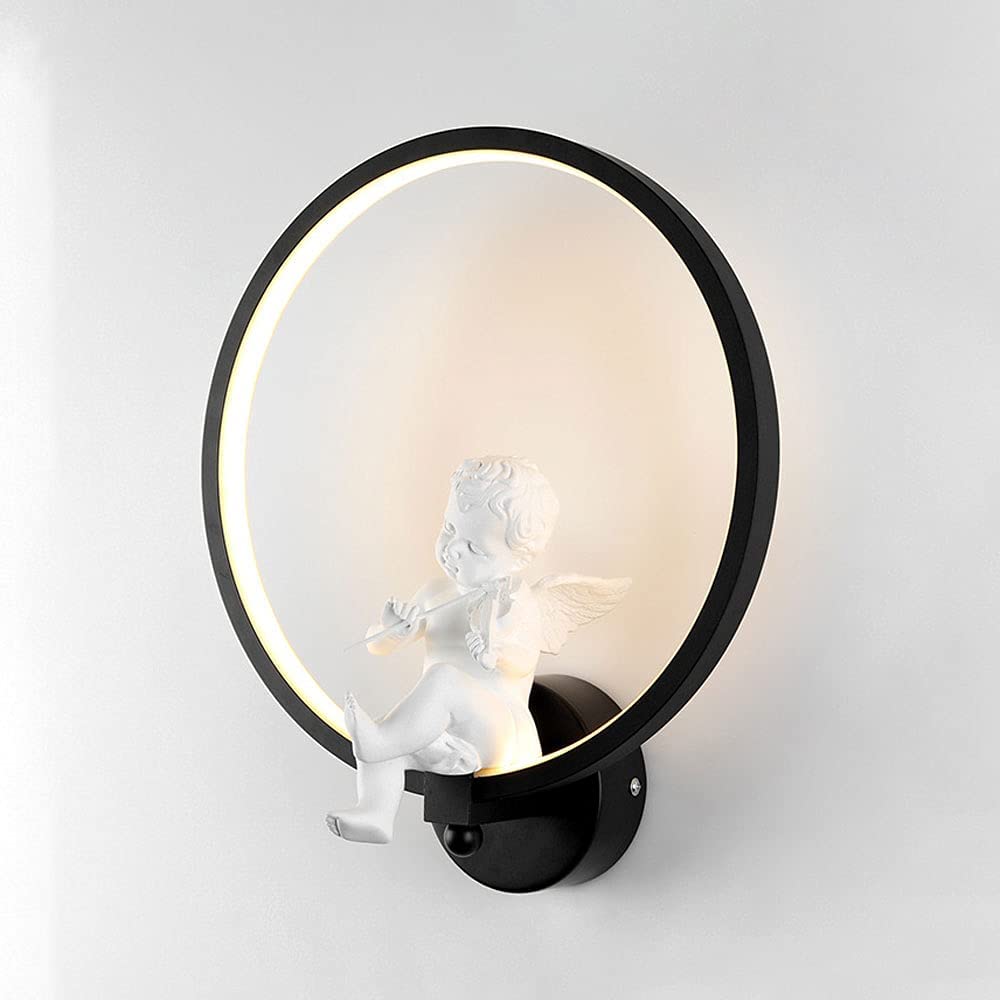 SXECAEPS Nordic Angel Wall Lamp Led Fairy Sconce Light, Modern Acrylic Shade Metal Headboard Lighting Fixture Sconces for Bedroom Bedside Corridor Living Room Hotel/Black-3000K
