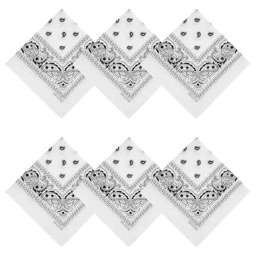 APIGANIZ 100% Cotton Bandanas 21 x 21 inches Set of 6 (Basic - White)