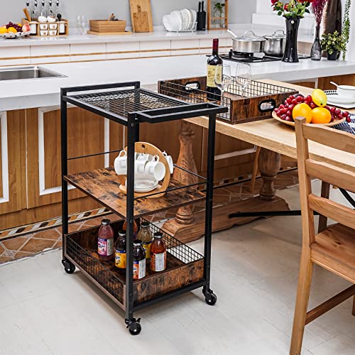 X-cosrack-Bar-Cart-Rolling-Kitchen-Carts-for-The-HomeStorage-Cart-with-Wheels-and-HandleIndustrial-Vintage-Style-Liquor-Cabinet-Serving-Trolley-with-Removable-Top-TrayBrown X cosrack Bar Cart Rolling Kitchen Carts for The HomeStorage Cart with Wheels and HandleIndustrial Vintage Style Liquor Cabinet Serving Trolley with Removable Top TrayBrown