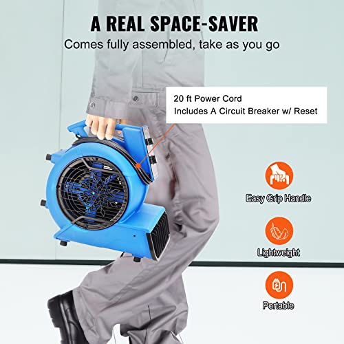 Image of VEVOR Air Mover, 1 /2 HP 2600 CFM Carpet Dryer for Cooling and Ventilating | Portable Floor Blower Fan, 4 Blowing Angles and Time Function, Adjustable Blow Angle for Janitorial, Home, Commercial Use,