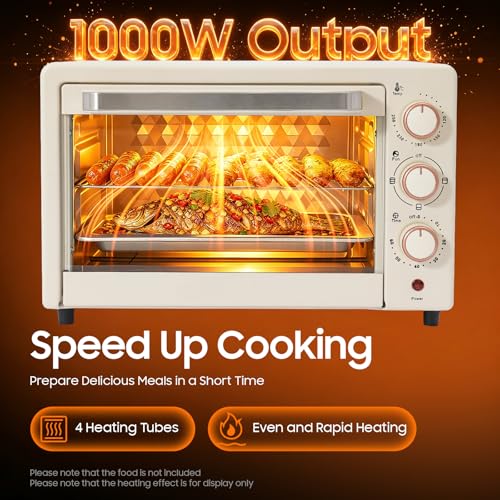 Mini piekarnik | 1000 W | 22 l | w zestawie blacha do pieczenia i ruszt do grillowania | piec do pizzy | 120°-250°C | timer 60 min | mini piekarnik | piekarnik | mały piekarnik (biały)